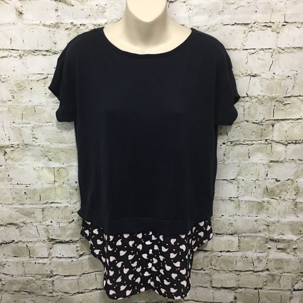 Ann Taylor Black Heart Shirttail Top